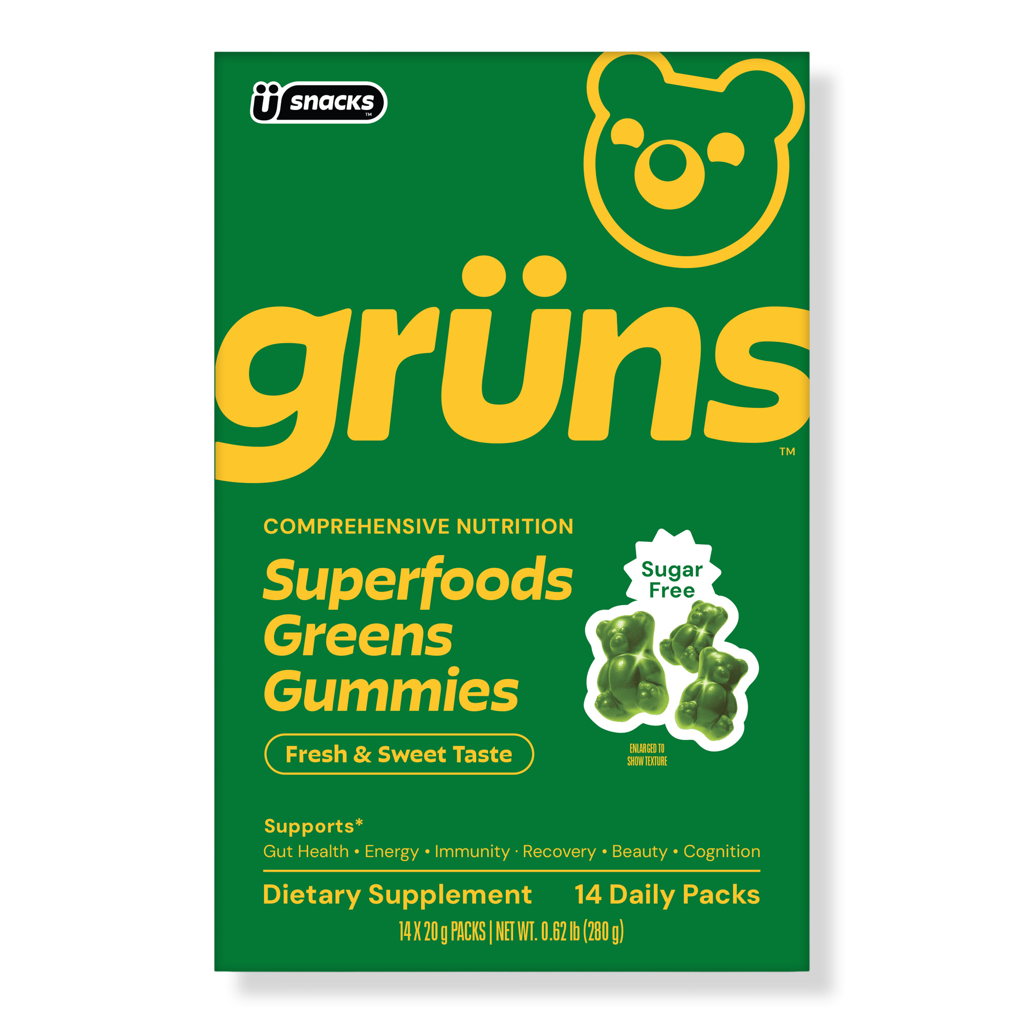 Grüns Adults Sugar Free Superfood Greens Multivitamin Gummies
