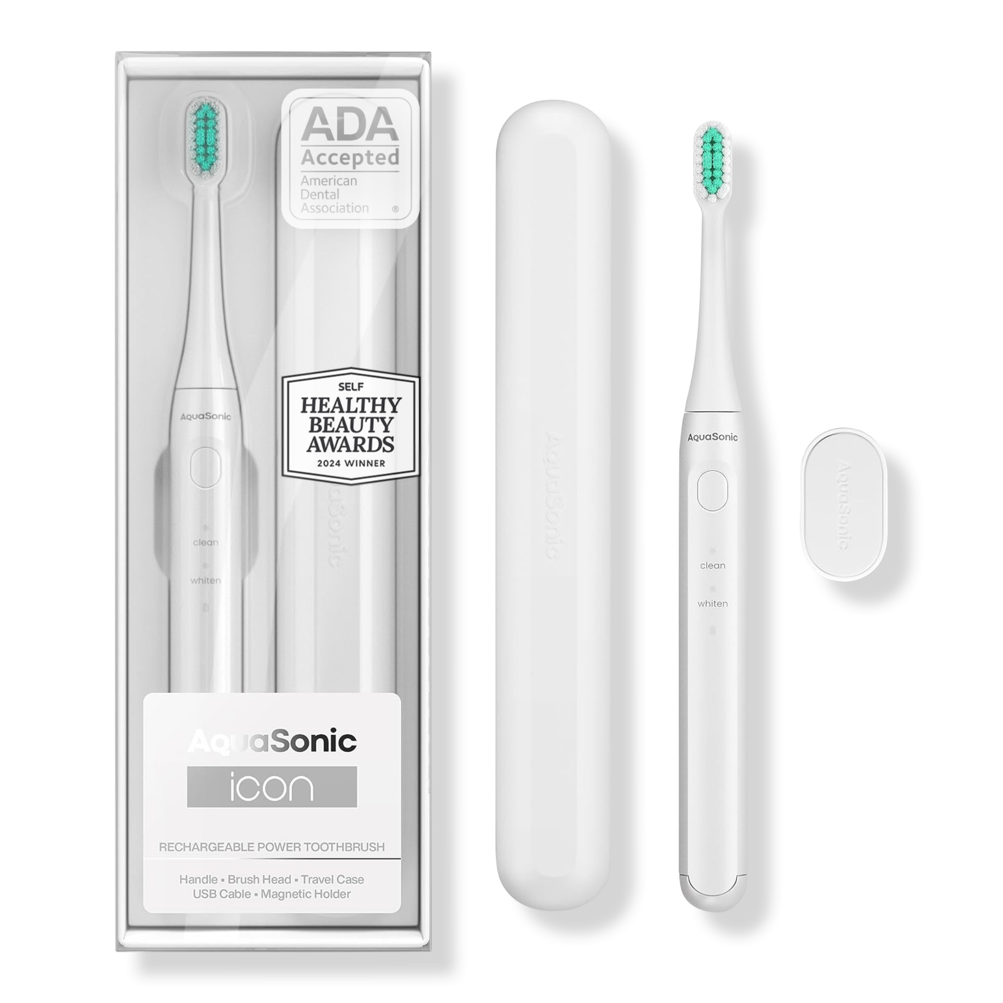 AquaSonic Icon Rechargeable Electric Toothbrush with Magnetic Holder & Travel Case