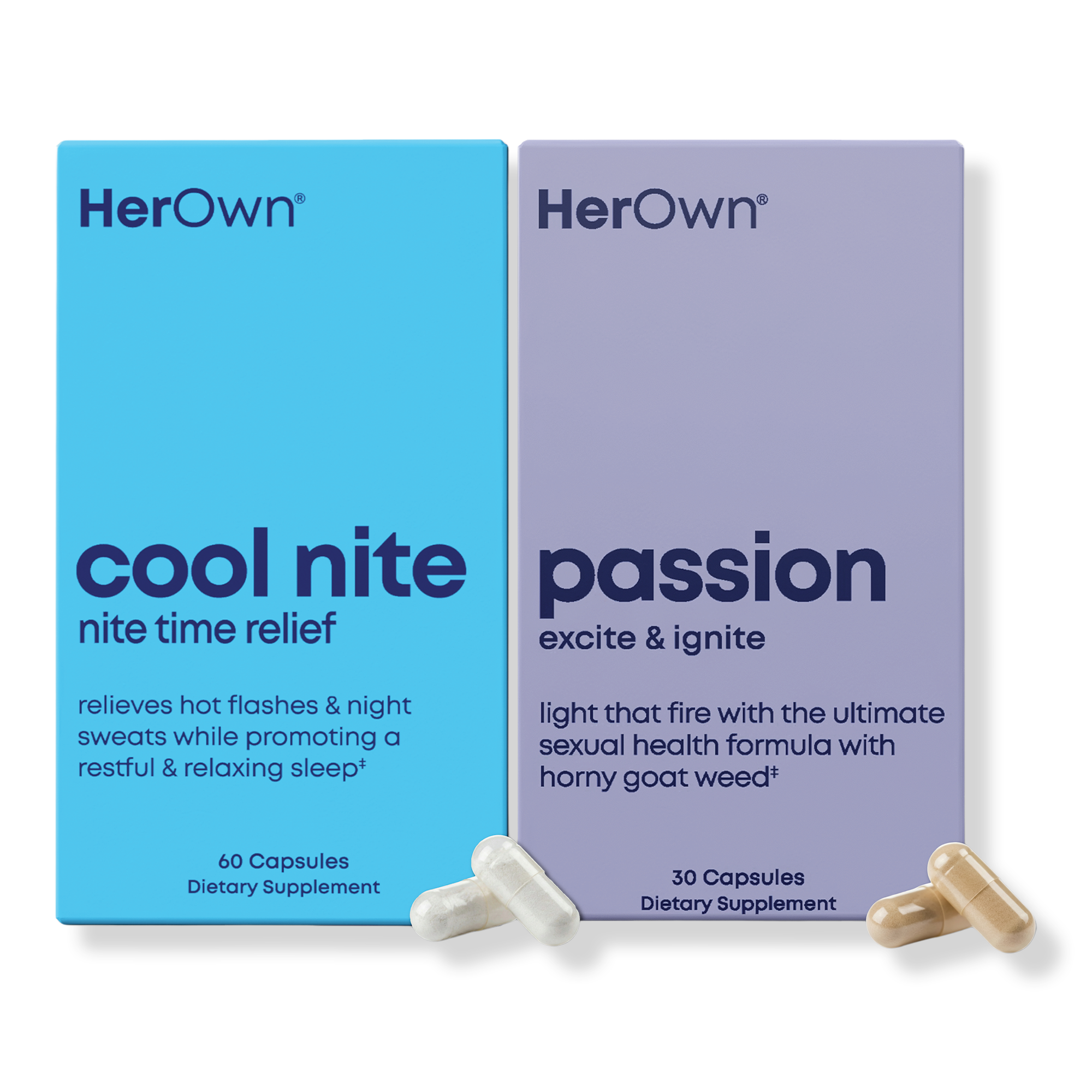 Her Own Cool Nite + Passion Capsules: Nighttime Menopause Relief & Intimacy Support Bundle