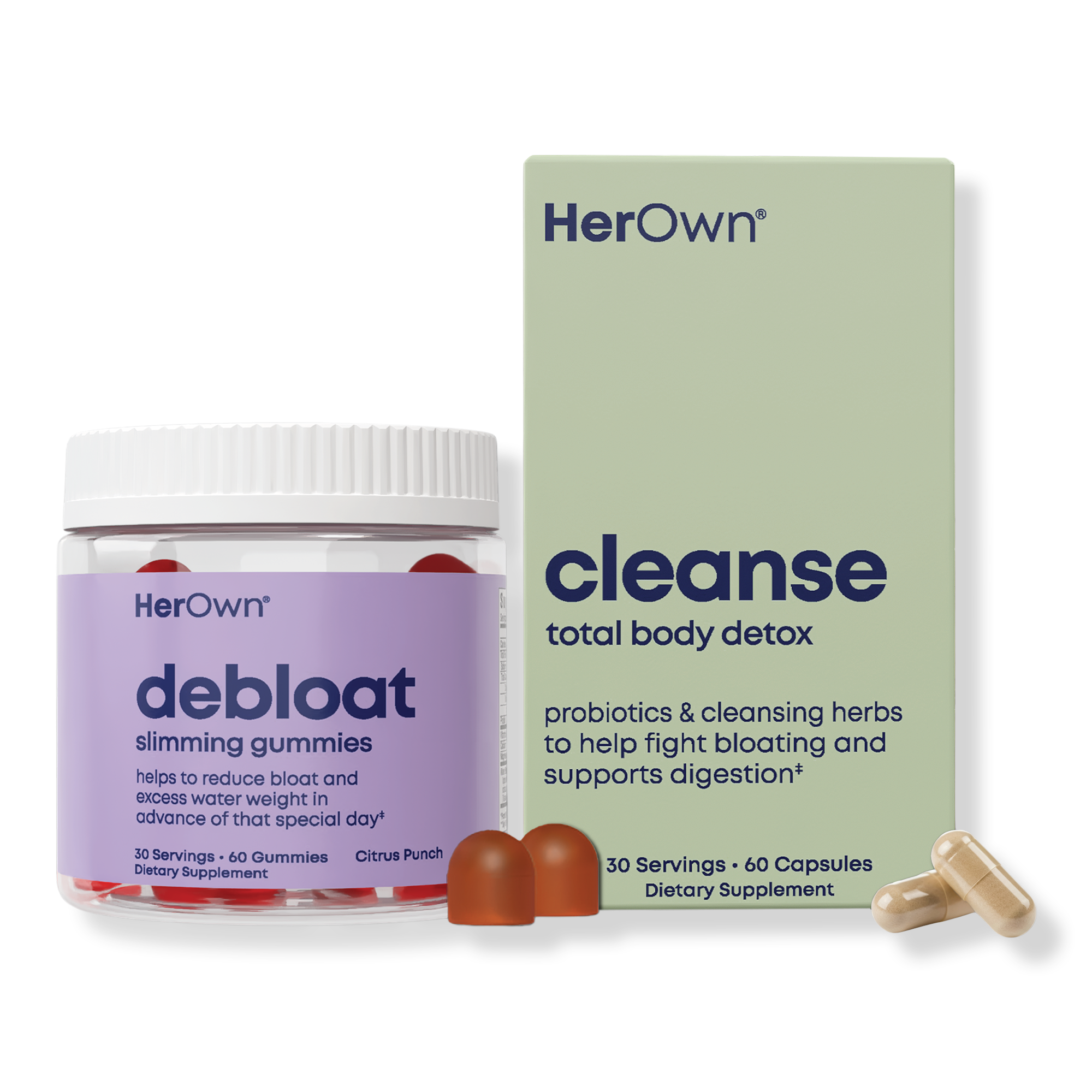 Her Own Debloat Gummies + Cleanse Capsules: Digestive Support & Bloat Relief Bundle