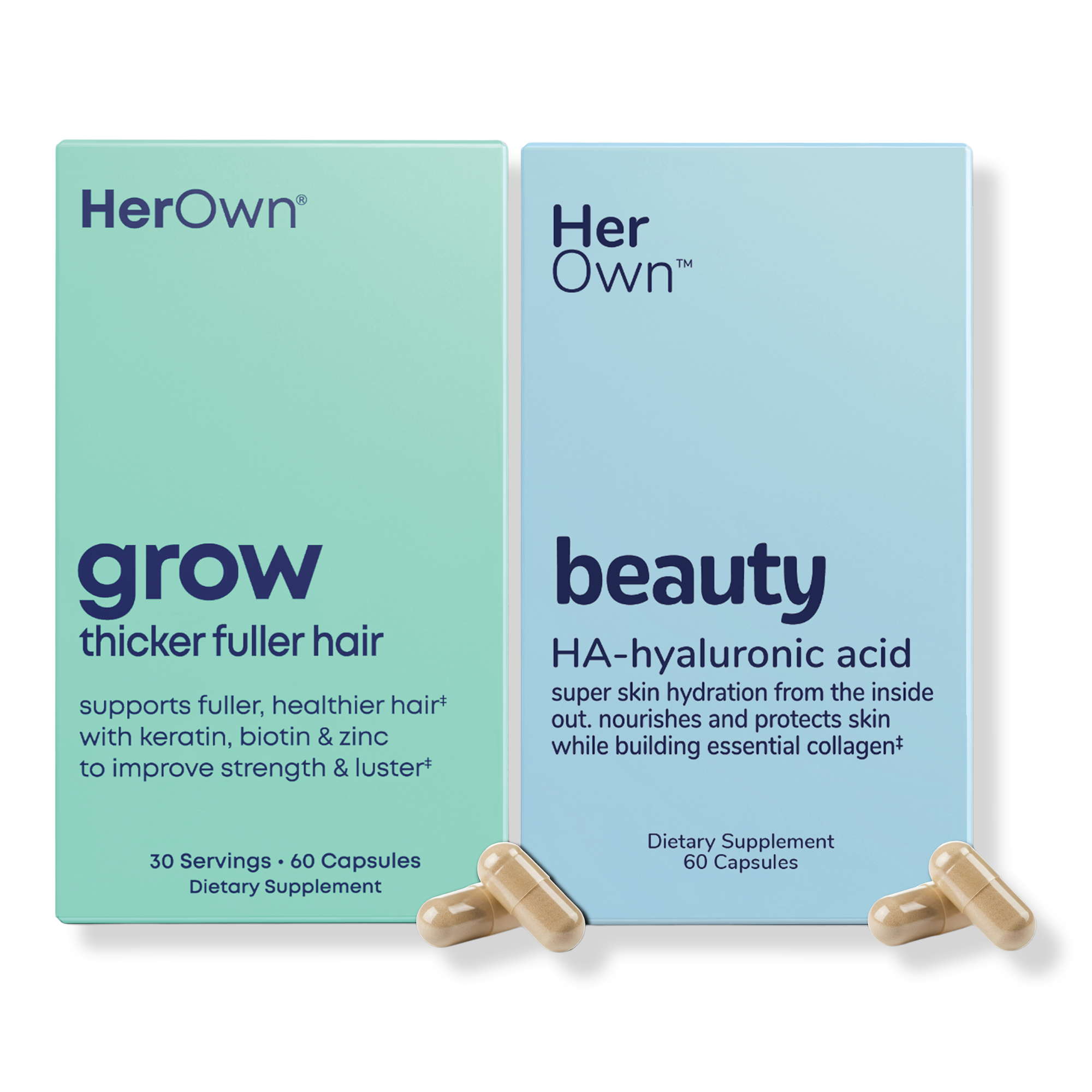 Her Own Beauty + Grow Capsules: Women’s Beauty Support Bundle for Skin Hydration