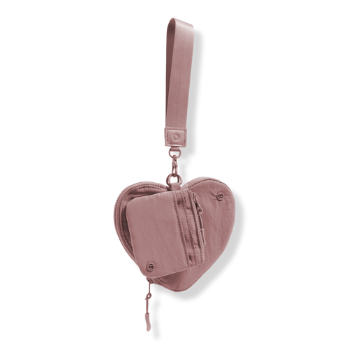 The Hold-All Sport Nylon 3 Piece Set Heart Zip Pouch, Card Case & Lanyard Key Chain - Blush