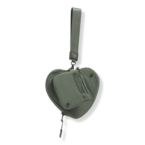 The Hold-All Sport Nylon 3 Piece Set Heart Zip Pouch, Card Case & Lanyard Key Chain - Sage