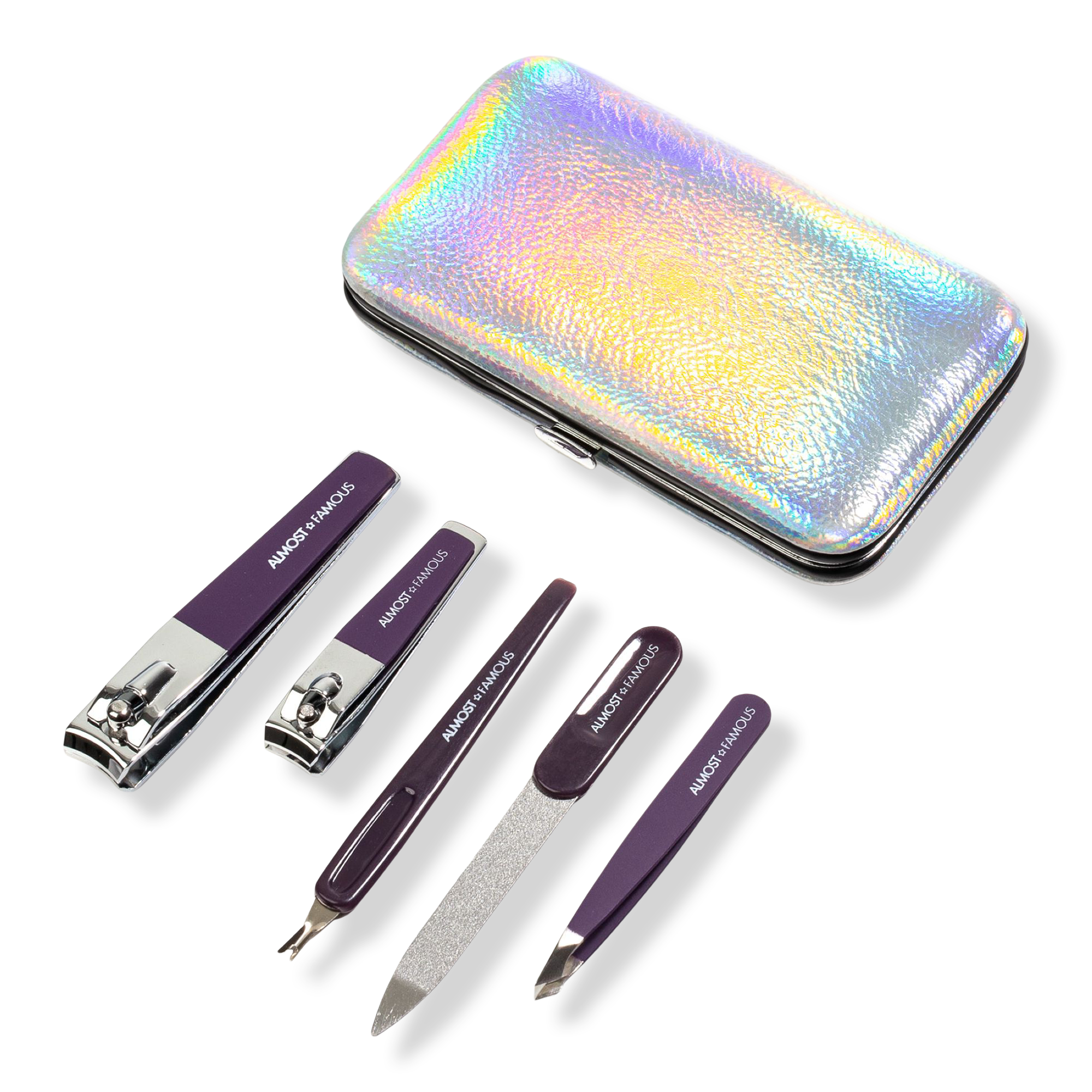 Almost Famous 5-Piece Manicure Kit with Holographic Travel Case
