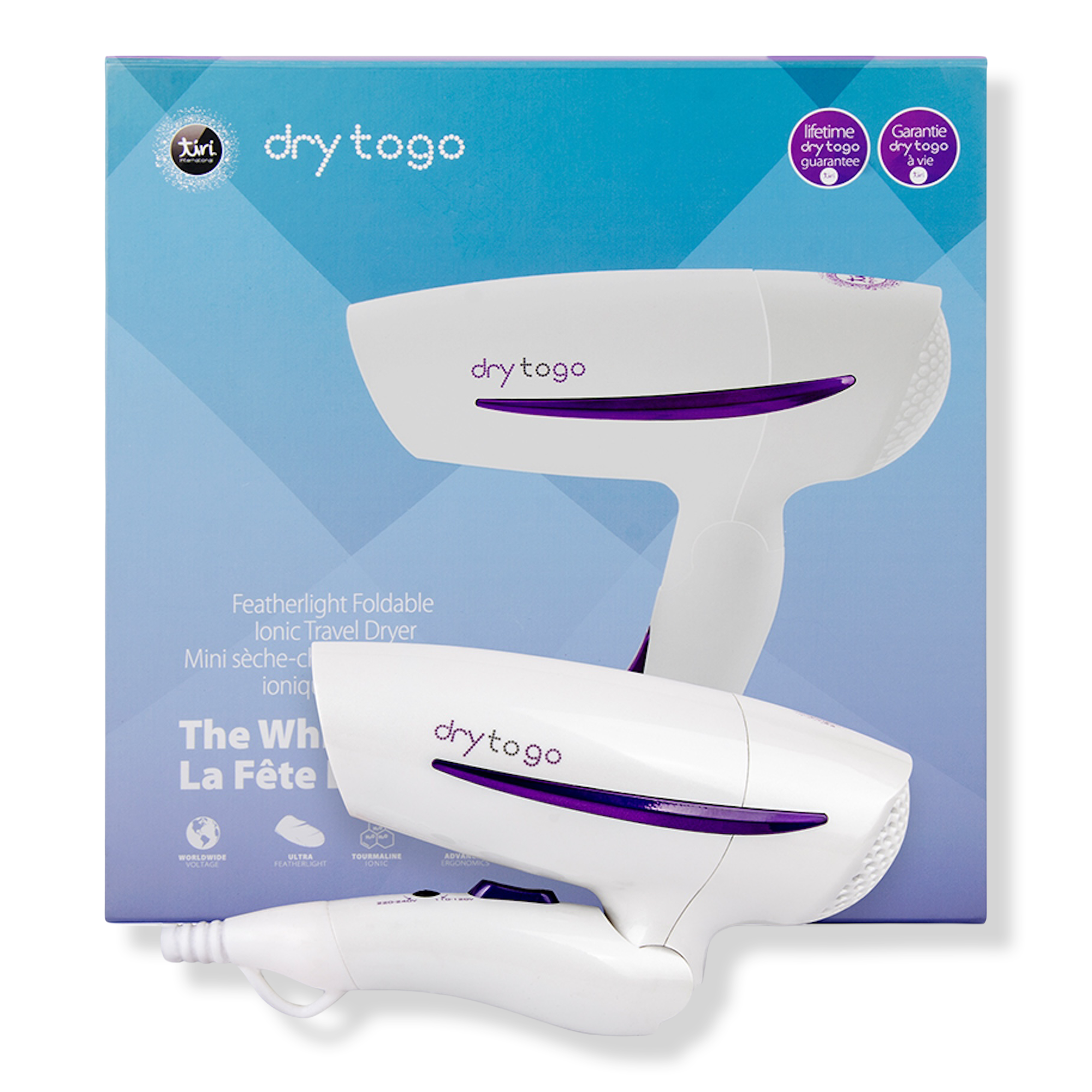 Tiri Pro Dry ToGo Foldable Dual-Voltage Travel Dryer with Bag