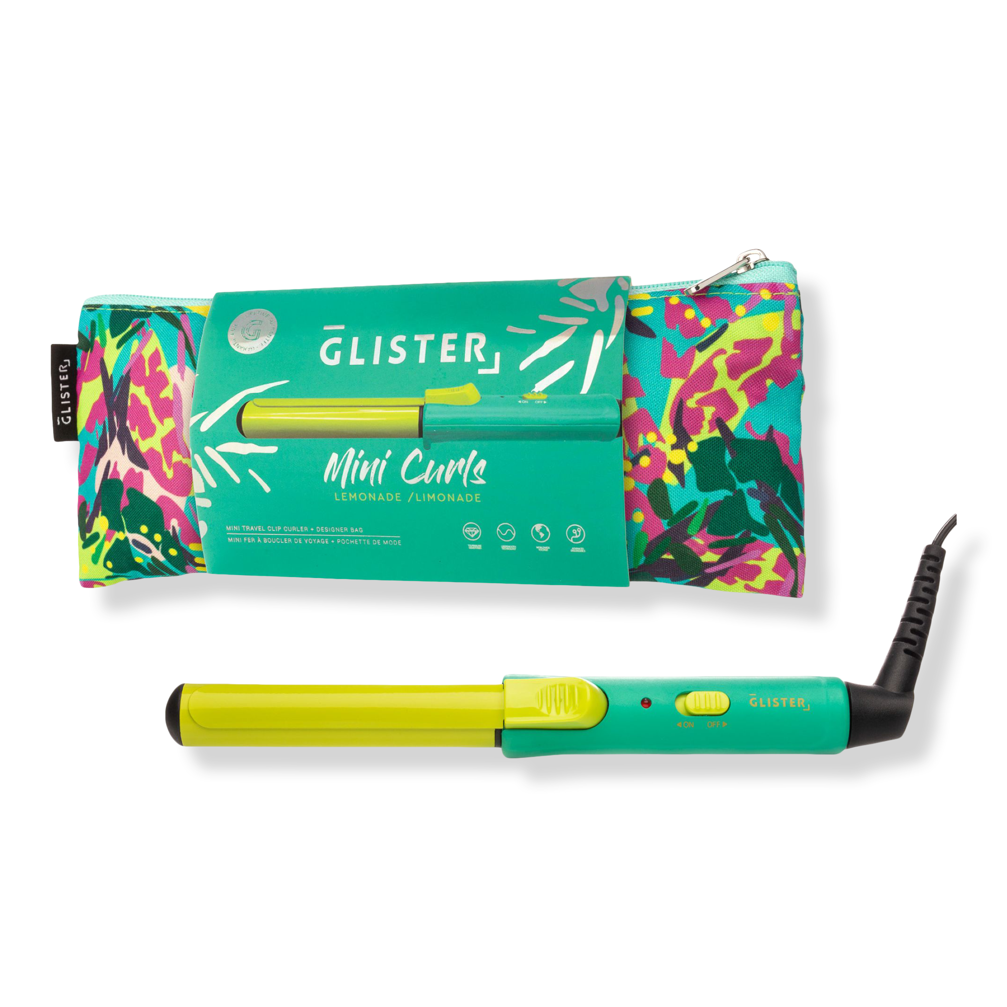 GLISTER "Mini Curls" Black Tourmaline Gem Travel Clip Curler with Pouch