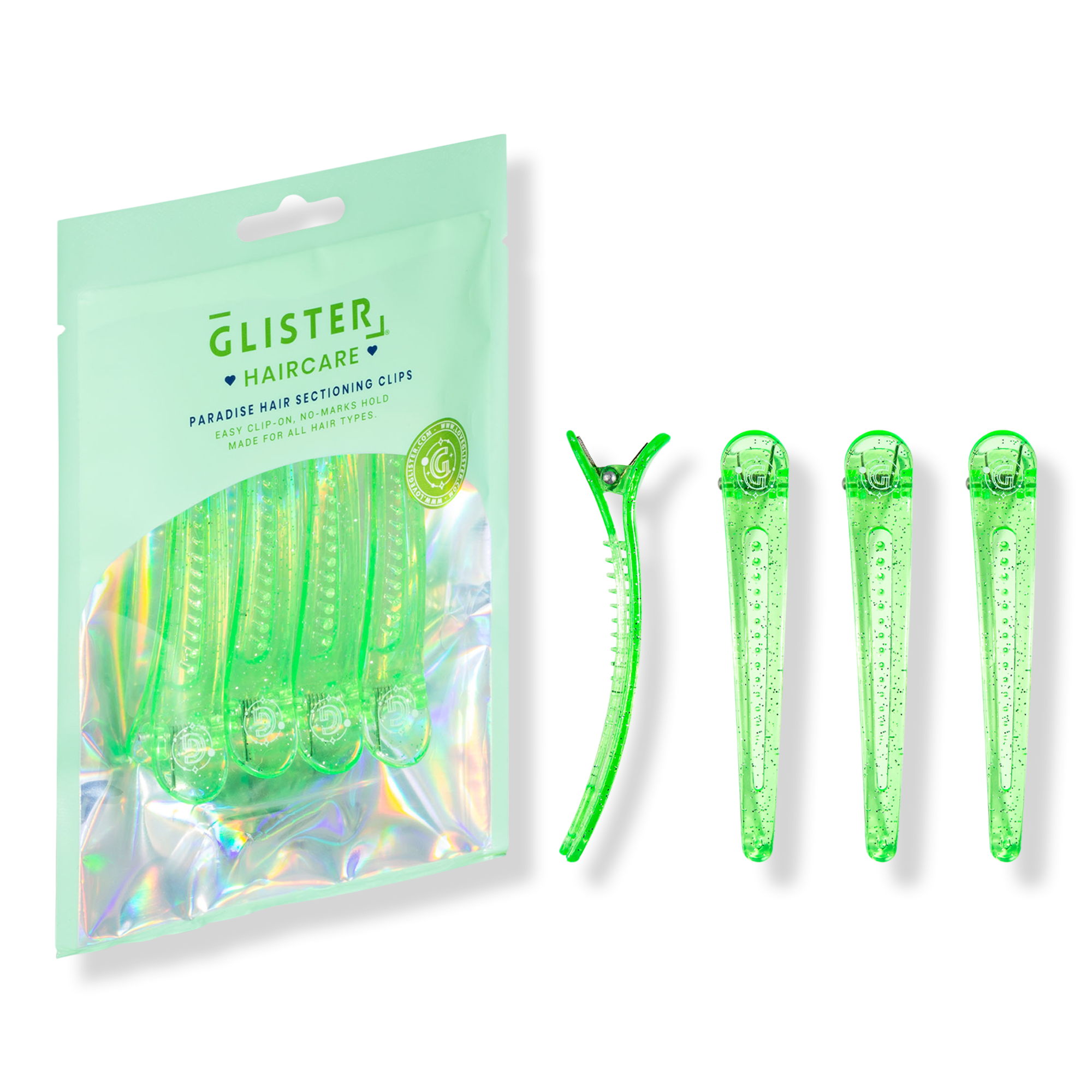 GLISTER 4-Pack Glitter-Infused No-Crease Styling & Sectioning Clips