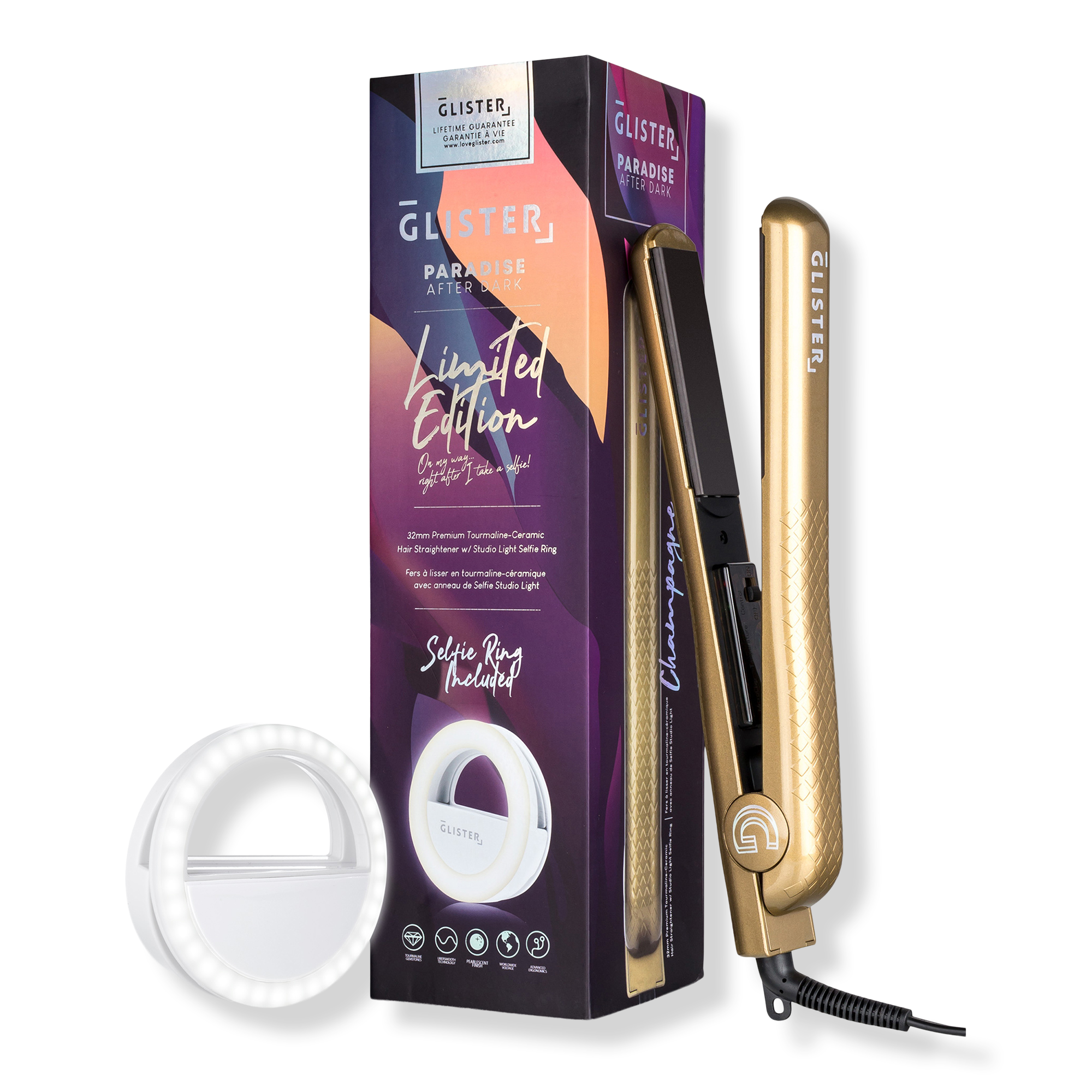 GLISTER "Paradise After Dark" Tourmaline Flat Iron + Selfie Ring