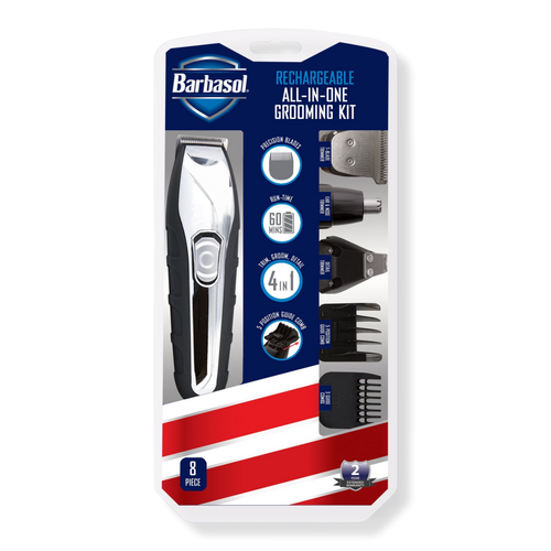 Men's 8 Piece All-in-1 Rechargeable Grooming Kit for Beard and Hair Trimming