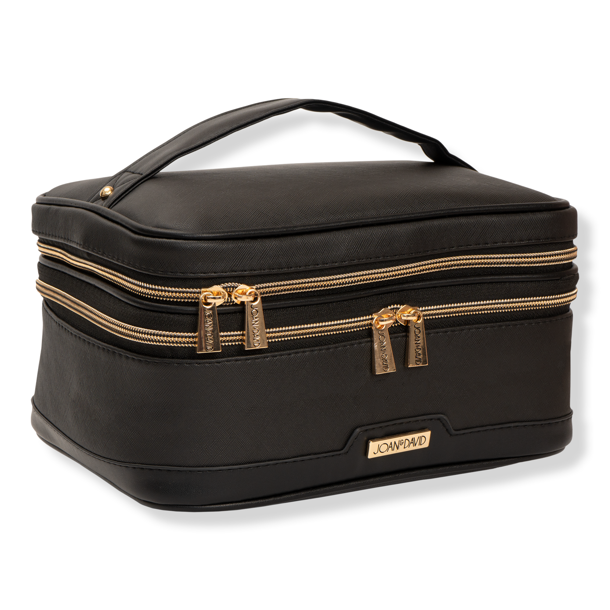Joan & David - Black Top Handle Saffiano Train Case Cosmetic Bag