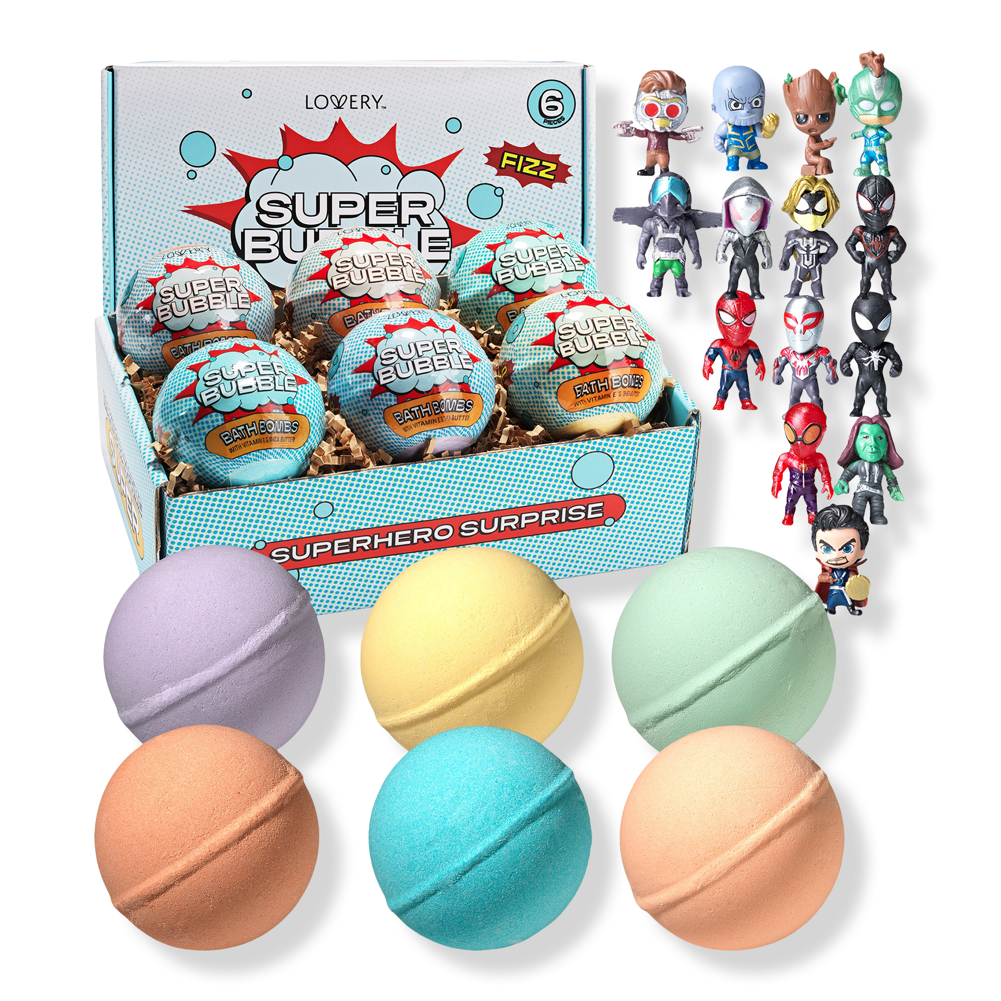 Lovery Superhero Bath Bombs Gift Set with Surprise Toy