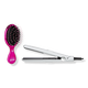 White / Pink To-Go Flat Iron & Mini Chrome Brush Set 